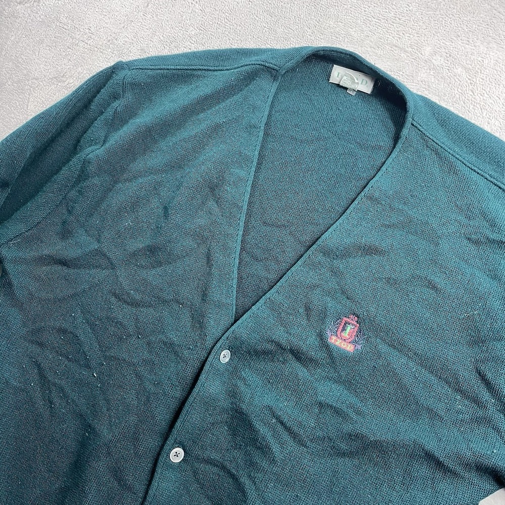 Vintage Izod Lacoste Sweater Mens 2XL Green Acrylic Logo Cardigan